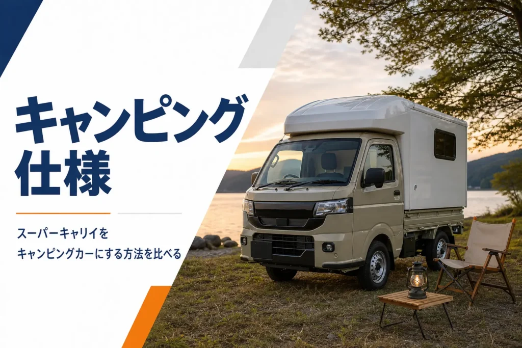 荷台にキャンピングシェルを載せてキャンプ場に停めたスーパーキャリイ