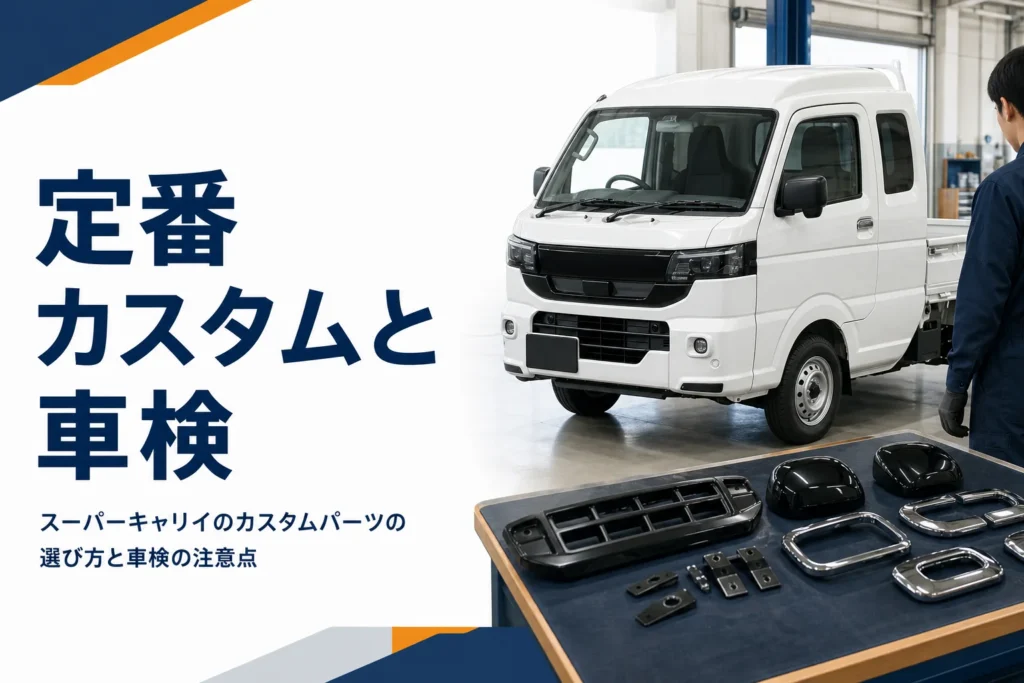 スーパーキャリイのカスタムパーツと車検の注意点を解説する記事のアイキャッチ
