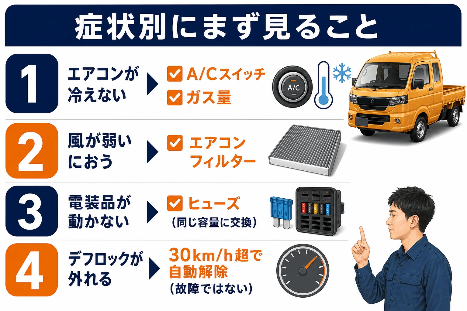 症状別にまず確かめることと相談先をまとめた図解