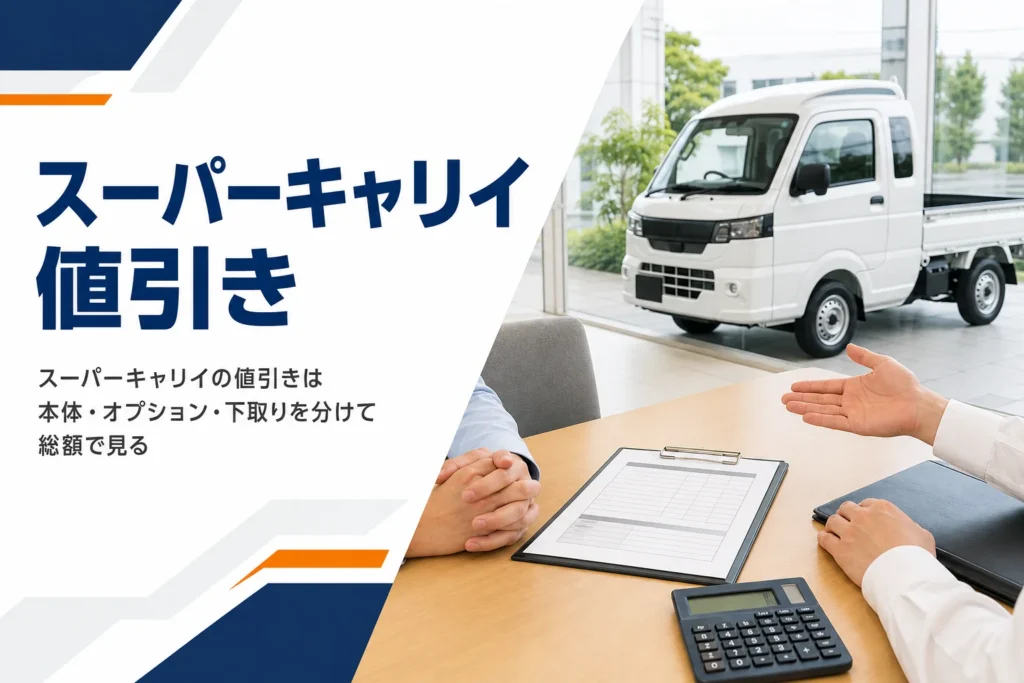 スーパーキャリイの見積書を前に値引きを確認する商談テーブル