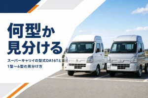 スーパーキャリイの型式と年式の見分け方を解説する記事のアイキャッチ