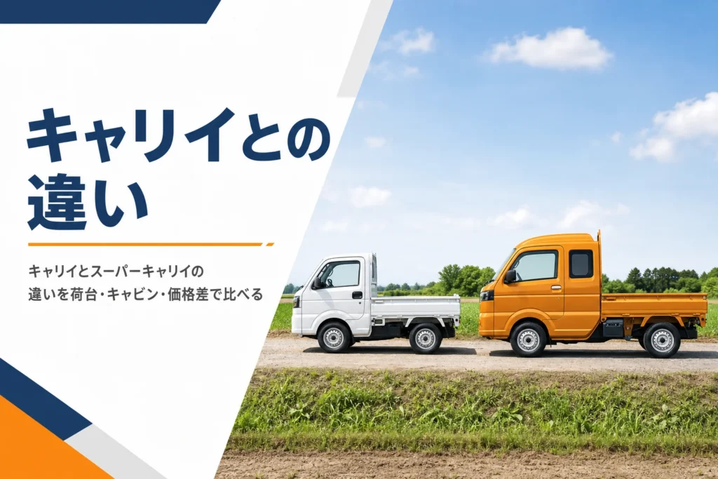 キャリイとスーパーキャリイを横に並べてキャビンと荷台の長さを比べるイメージ