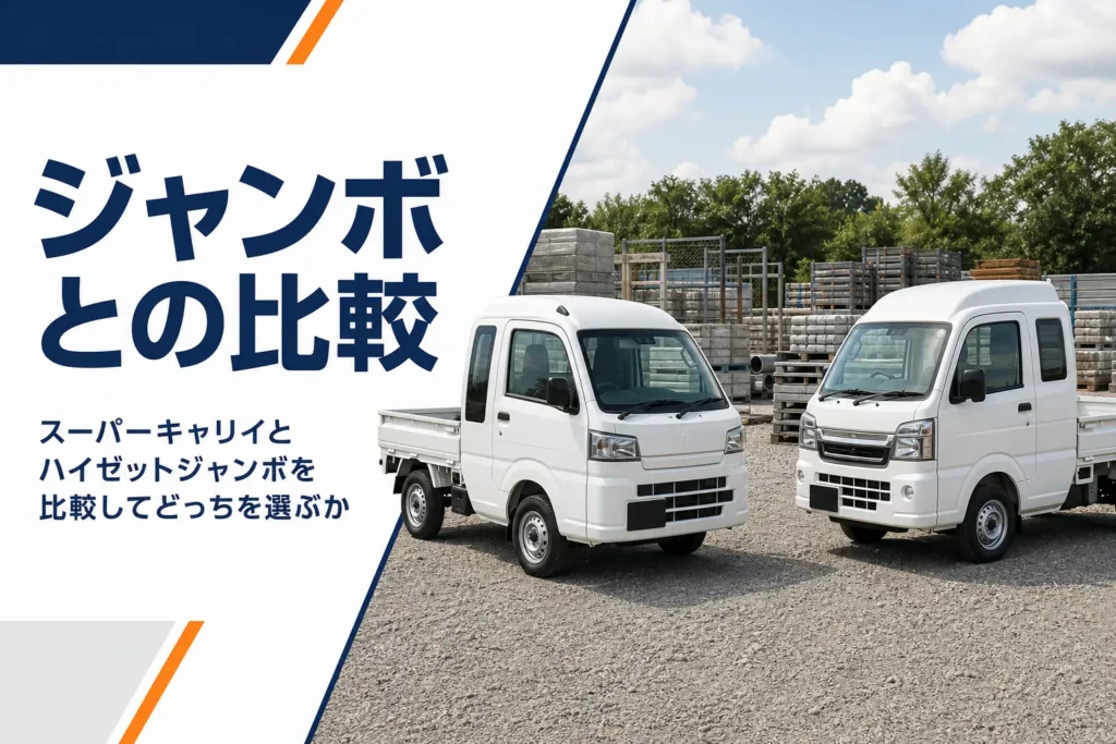 キャビンの広い軽トラック2台を並べて比べるイメージ